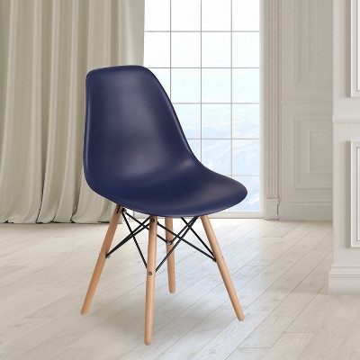 Navy Plastic Side Chair with Wooden Legs