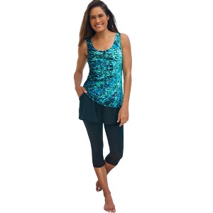 Swim 365 Women's Plus Size Longer-Length Scoop Neck Tankini Top - 1 of 4