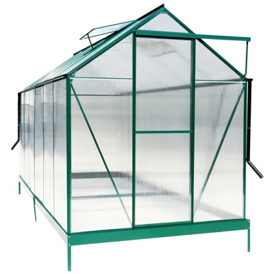 Polycarbonate Greenhouse, Aluminum Walk-in Greenhouses with Raised Base, Plant Greenhouse with Rain Gutter for Outdoor Garden Backyard