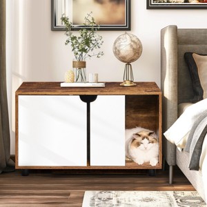 Cat Litter Box Enclosure, Hidden Cat Box, Kitty End Table, Cat Box Litter With Double Doors-Cuddlewood - 1 of 4