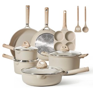CAROTE Pots and Pans Set Non Stick, Kitchen Cookware Sets, Stackable Induction Cookware, 13pcs Pot and Pan set, Taupe - 1 of 4