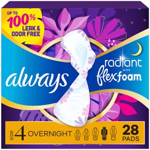 Always Radiant Overnight Sanitary Pads with Wings - Scented - Size 4 - 1 of 4