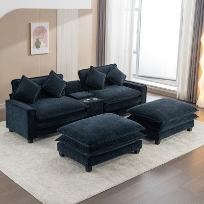 111" Modern Chenille Sectional Sofa with Storage and Two Ottomans, Comfy Cloud Sofa Couch for Living Room or Apartment – The Pop Home