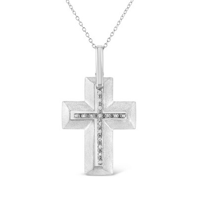 Haus of Brilliance Silver Prong-Set Diamond Accent Bold Cross Pendant Necklace