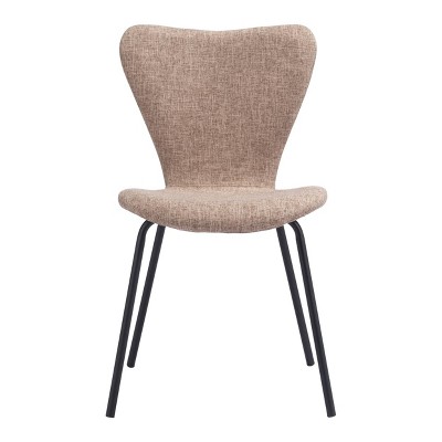 Brown Velvet Upholstered Side Chair with Metal Legs, Set of 2