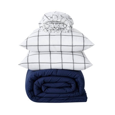 King Navy and Gray Microfiber Reversible Bed in a Bag Set