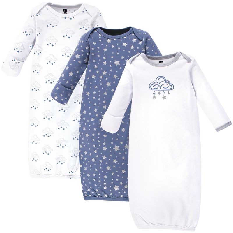 Hudson Baby Infant Boy Cotton Long-Sleeve Gowns 3pk, Cloud Mobile Blue, 0-6 Months, 1 of 6
