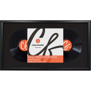 Vinyl Record Display for Two LPs and Jacket - 1" Wide Black Picture Frame, Includes Black Mat, High Clarity Plexiglass and Easy to Install Hanging Kit - 1 of 4