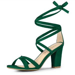 Allegra K Women's Open Toe Lace Up Strap High Block Heel Ankle Sandals - 1 of 4
