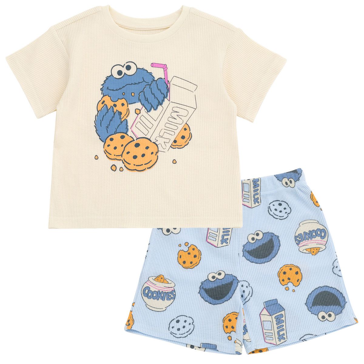 Sesame Street Cookie Monster Waffle Knit T-Shirt Shorts Outfit Set Little Kid