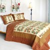 Slickblue 3-Piece Floral Cotton Quilt Set, Vermicelli-Quilted, Full/Queen Bedding, Brown, Reversible - 2 of 4