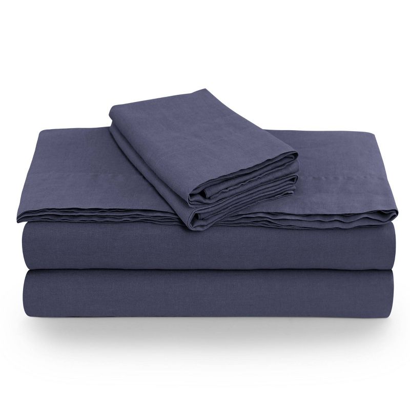 Tribeca Living Queen European Garment Washed Linen Extra Deep Pocket Sheet Set Pilot Blue, 2 of 4