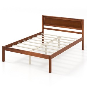 Infans Full Size Wooden Platform Bed Frame with Headboard Mattress Foundation Walnut - 1 of 4