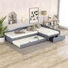 Linen Fabric Upholstered Double Twin Size Platform Daybed with Trundle and Drawer - ModernLuxe - 3 of 4
