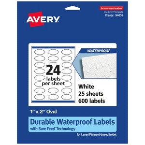 Avery Durable Waterproof Oval Labels with Sure Feed, 1" x 2" - 1 of 4