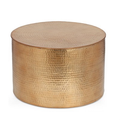 Yantic Modern Handcrafted Aluminum Drum Coffee Table Brass - Christopher Knight Home: No Assembly, Chic Decor