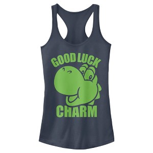 Juniors Womens Nintendo Super Mario St. Patrick's Day Yoshi Good Luck Charm Racerback Tank Top - 1 of 4