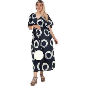 HAPPY BAY Women's Summer Maxi Nightdress Cover Up Gown Caftan Loungewear Dashiki House Dresses for Women 3X-4X Blue, Polka Dots - 1 of 4
