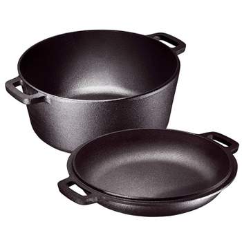 Bruntmor 2-in-1 Gray Enameled Cast Iron Cocotte Double Braiser Pan with  Grill Lid, 3.3 Quarts