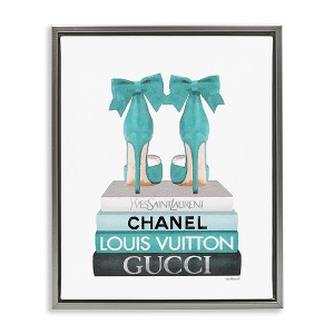 Stupell Industries Turquoise Bow Heels on Books Floating Frame Canvas Art, Gray, 17" x 21" - 1 of 4