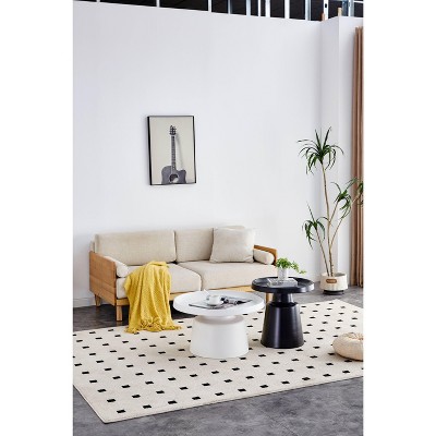 Vynxaria Set of 2 Round End Tables - Black and White, 70cm & 50cm Sizes