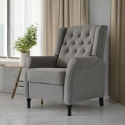Push Back Recliner Chair, Linen Fabric Reclining Lounge Chair, Adjustable Reclining Sofa With Upholstered Seat