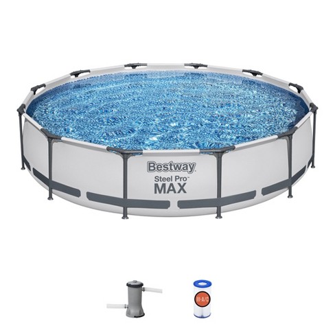 Bestway Steel Pro Max 12 Foot X 30 Inch Round Above Ground Swimming Pool  Set Outdoor Metal Frame Family Pool With Filter Pump And Patch Kit, Gray :  Target