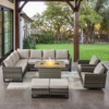 POCASSY 8 Piece Outdoor Sectional Patio Furniture Set, All Weather Gray Wicker Outdoor Furniture Set with Swivel Chair and 41" Propane Fire Pit - 2 of 4