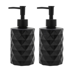Unique Bargains Round Bottom Diamond Pattern Soap Dispenser 13.53oz Black 2 Pcs - 1 of 4