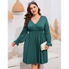 BLUEMING Plus Size Women Dress Faux Wrap V Neck Dress with Ruffle Cuff Bishop Sleeve Fall Midi Dress - 3 of 4