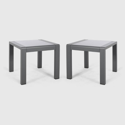 Cape Coral 2pk Aluminum Patio Side Table Gray - Christopher Knight Home: Frosted Glass, Weather-Resistant