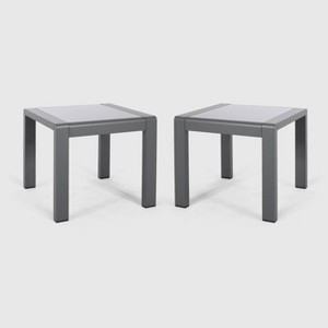 Cape Coral 2pk Aluminum Patio Side Table Gray - Christopher Knight Home: Frosted Glass, Weather-Resistant - 1 of 4