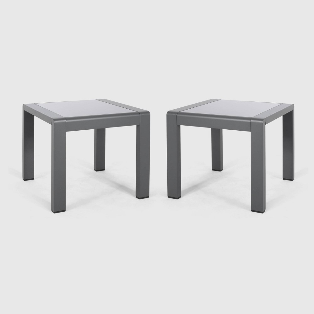 Photos - Garden Furniture Cape Coral 2pk Aluminum Patio Side Table Gray - Christopher Knight Home