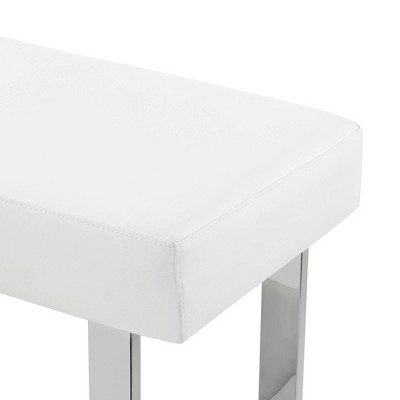 Modern White 48" Faux Leather Bench with Chrome Metal Frame
