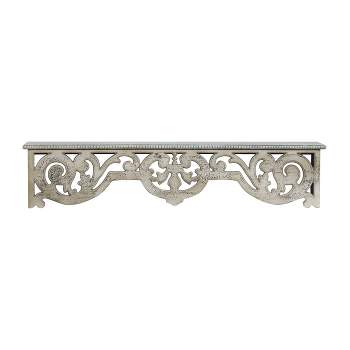 10"x48" Wooden Floral Wall Shelf White - Olivia & May