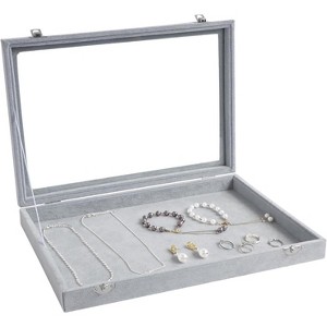 30-Grid Velvet Jewelry Tray with Clear Lid, Stackable Display Case with Removable Organizer - 1 of 4