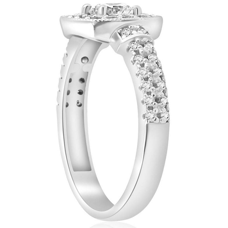 Pompeii3 1ct Diamond Pave Cushion Halo Vintage Engagement Ring 14K White Gold, 2 of 5