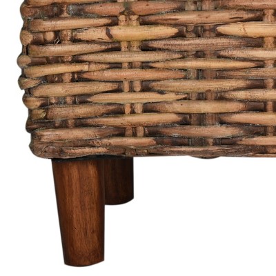 Safavieh Mango Wood Woven Bench with White Cushion