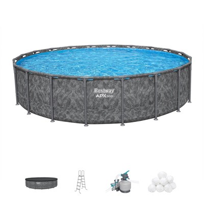 Bestway APX 365 20' x 52" Round Above Ground Swimming Pool Outdoor Backyard Framed Pool Set with Sand Filter Pump, Ladder, and Cover, Dark Marble