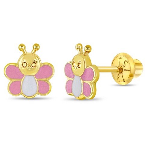 Girls' Dainty Cz Butterfly Screw Back 14k Gold Earrings - In Season Jewelry  : Target