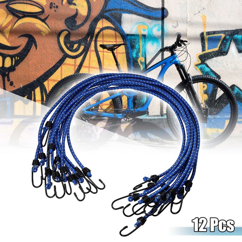 Unique Bargains Bike Elastic Tie Down Straps Hooks Moving Load Securing Cord Straps Blue 12 Pcs, 2 of 7