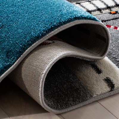 Grey and Ivory Kids Play Area Rug with Road Map Design