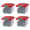 IRIS 4pk 19qt Stackable Holiday Plastic Storage Bins with Lids and Latching Buckles Clear Red - 2 of 4