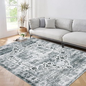 2'x6' Machine Washable Runner Rug, Non-Slip Backing, Vintage Low Pile, Boho Style for Kitchen, Entryway, Laundry Room, Blue - 1 of 4