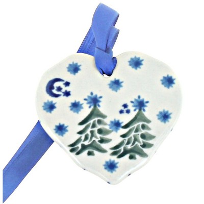 Blue Rose Polish Pottery Evergreen Magic Heart Ornament