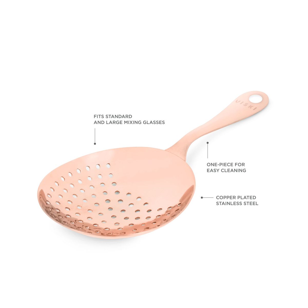 Viski Copper Stainless Steel Julep Cocktail Strainer for Wedding, Home Bar or Commercial Use, Bartenders Gifts, Fits Large & Standard Mixing Glasses - thumbnail 2
