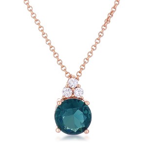 Slickblue Dazzling Peacock Green Pendant Necklace – 3.1CT Round CZ, Silver/Rose Gold Finish, 18” + 2” Extender - 1 of 3