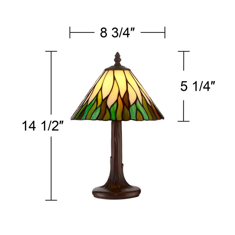 Robert Louis Tiffany Foglia Cottage Accent Table Lamp 14 1/2" High Brown Tree Stained Glass Shade for Bedroom Bedside Nightstand Office Kids House, 4 of 7
