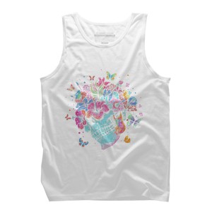 Men's Design By Humans Floral Butterfly Skull Funny Halloween Costume Hippie Flower By JeilJersey Tank Top - 1 of 3