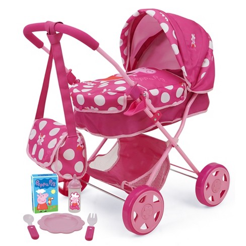 Peppa Pig Baby Classic Doll Pram Set Pink White Dots Fits Dolls Up To 18 Target